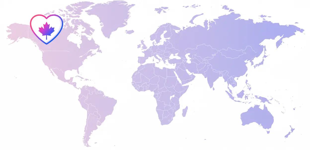 خريطة العالم مع أيقونة قلب