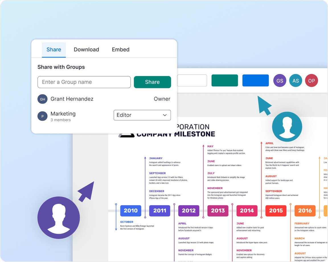 قم بتطبيق مجموعة علامة تجارية مشتركة عبر كل مساحة عمل للحفاظ على اتساق الشعارات والخطوط والألوان في جميع أنحاء المؤسسة.